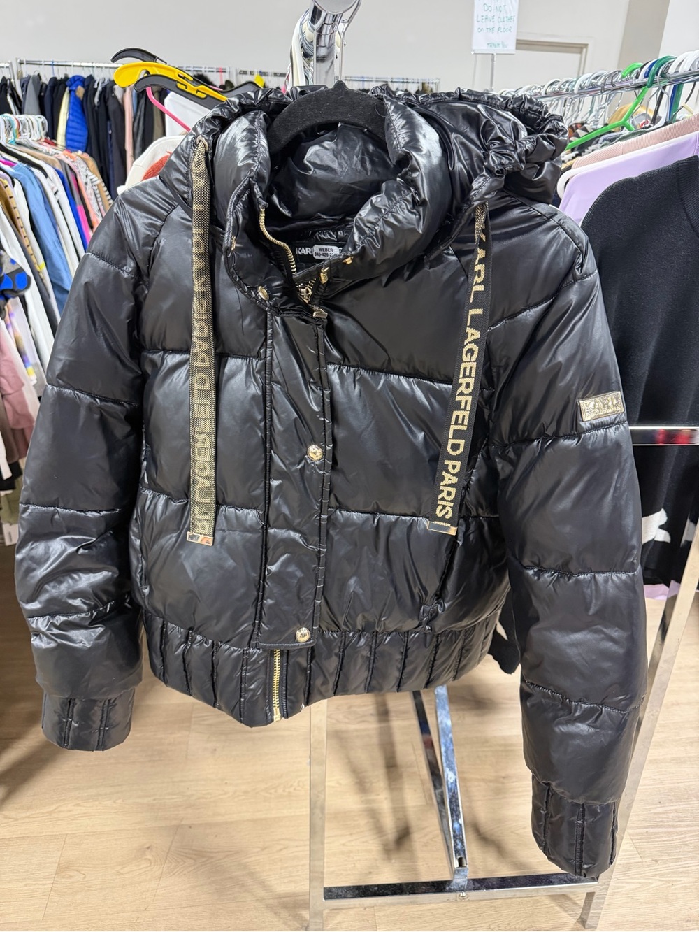 Karl Lagerfield Crop Puffer Bomber Jacket Medium - Picture 4 of 11